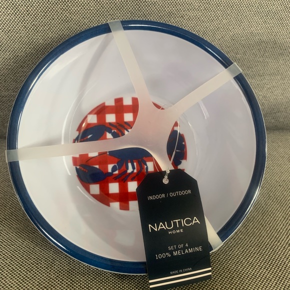 NEW NAUTICA Home Set of 4 100% Melamine Lobster Design Bowls - Picture 1 of 11